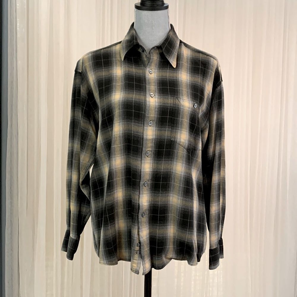 🟢3 for $20 ——ANDREW FEZZA button down plaid shirt long sleeve chest pocket